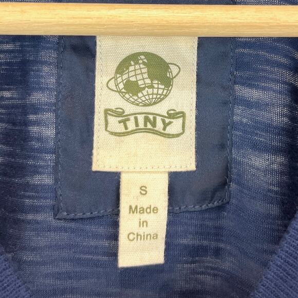 TINY Anthropologie Carley Floral Top Short Sleeve Drawstring Hem Blue Multi S - Picture 3 of 10